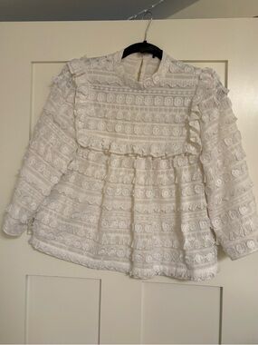Smythe White Lace Ruffle Long Sleeve Top